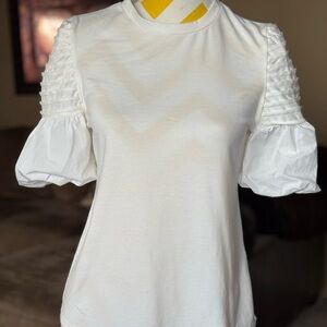 Gracia White Textured Sleeve Blouse
